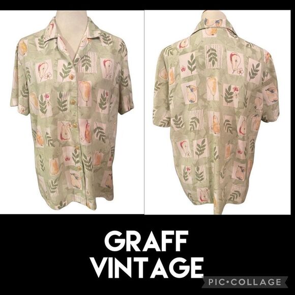 GRAFF Pale Green Summer Farm Style Fruit Vintage 70’s/80’s Era Button Front Casu - Picture 1 of 11